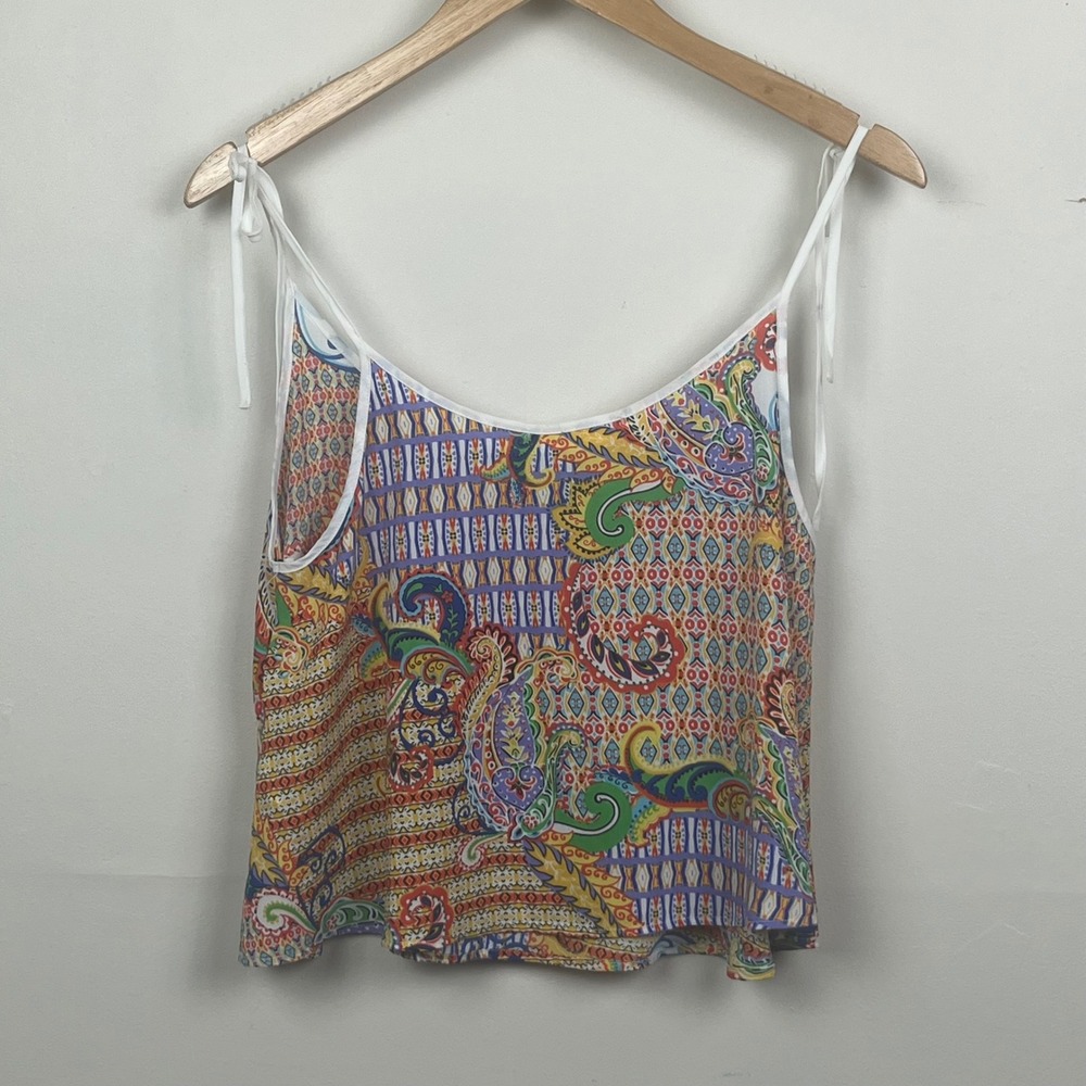 Love Tree Womens Large Paisley Geometric Tie Strap Camisole Top Multicolor Boho - Picture 2 of 7